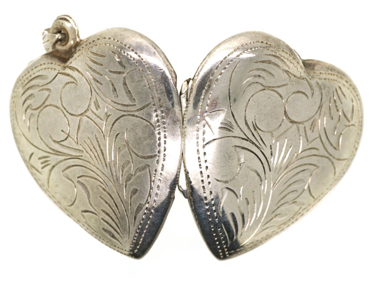Engraved Silver Heart Shaped Locket