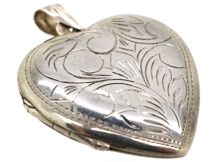 Engraved Silver Heart Shaped Locket