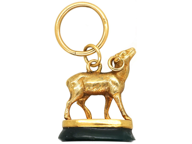 Victorian 15ct Gold Mountain Sheep Seal With Bloodstone Base