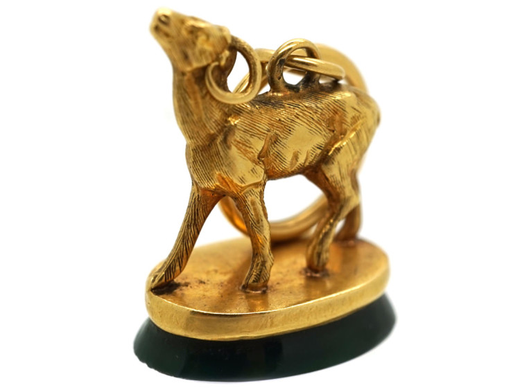 Victorian 15ct Gold Mountain Sheep Seal With Bloodstone Base