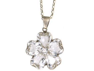 Rock Crystal Pansy Pendant on Silver Chain