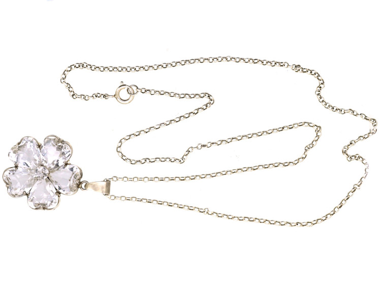 Rock Crystal Pansy Pendant on Silver Chain