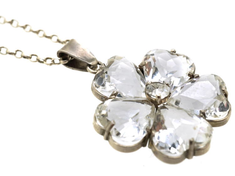 Rock Crystal Pansy Pendant on Silver Chain