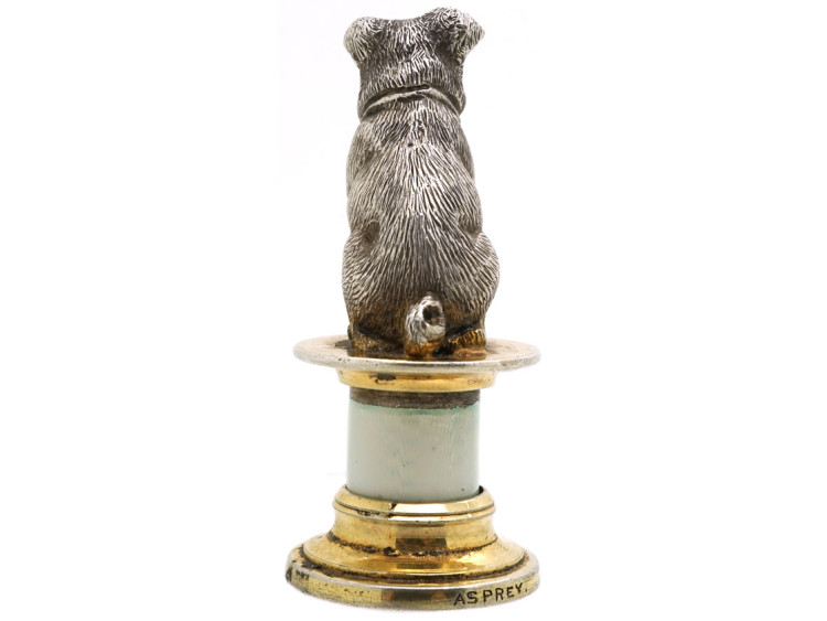 Edwardian Silver & White Enamel Pug Seal by Asprey