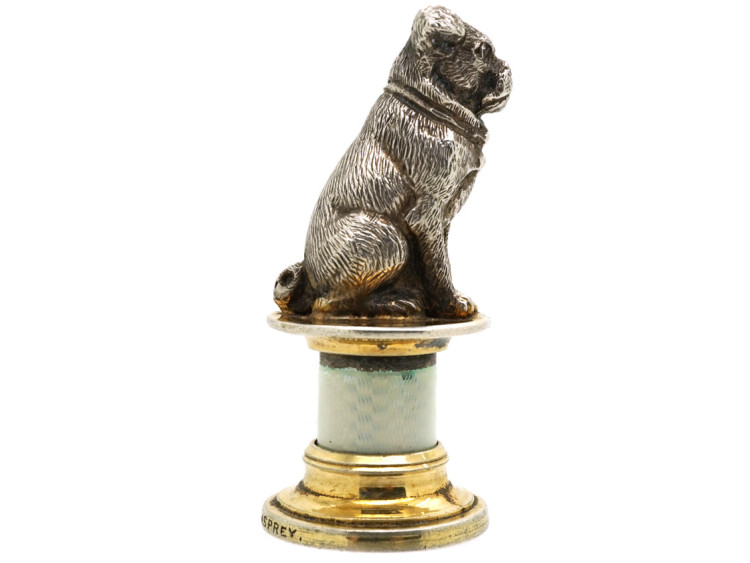 Edwardian Silver & White Enamel Pug Seal by Asprey