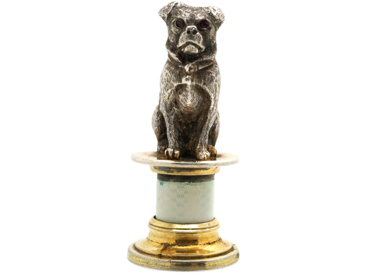 Edwardian Silver & White Enamel Pug Seal by Asprey