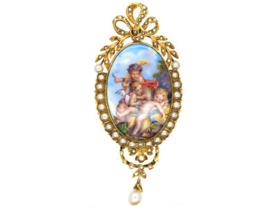 Victorian 18ct Gold, natural Split Pearl & Enamel Miniature Pendant