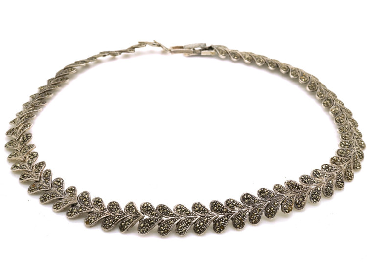Silver & Marcasite Leaf Necklace