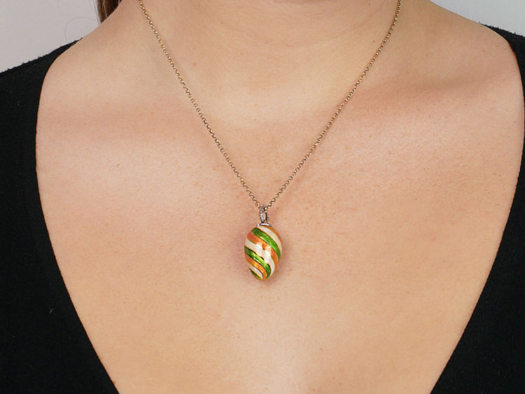 Edwardian Gold, Enamel & Diamond Egg Pendant