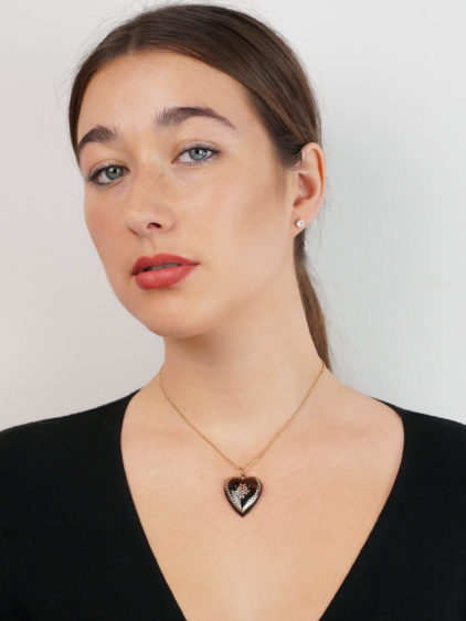 Victorian Tortoiseshell Pique Heart Pendant with Flowers Motif