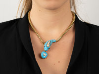 Victorian 18ct Gold, Turquoise Enamel, Natural Split Pearl, Ruby & Rose Diamond Snake Necklace