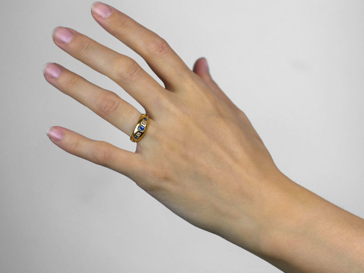 Edwardian 18ct Gold Five Stone Sapphire & Diamond Ring