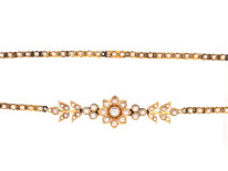 Victorian 18ct Gold & Natural Split Pearl Necklace in Original Case