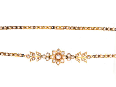 Victorian 18ct Gold & Natural Split Pearl Necklace in Original Case