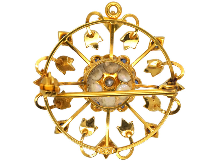 Edwardian 15ct Gold, Opal, Natural Pearl, Sapphire & Diamond Brooch