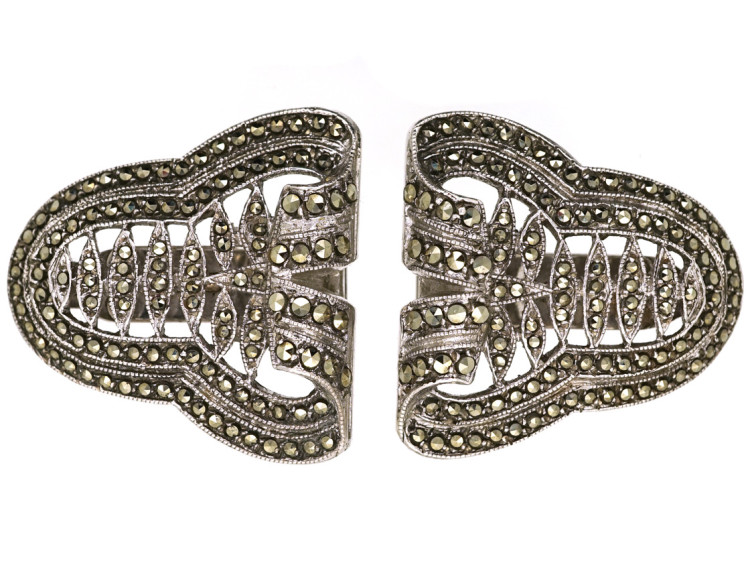 Pair of Silver & Marcasite Art Deco Clips