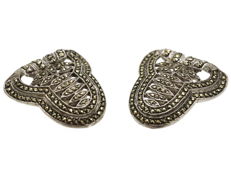 Pair of Silver & Marcasite Art Deco Clips