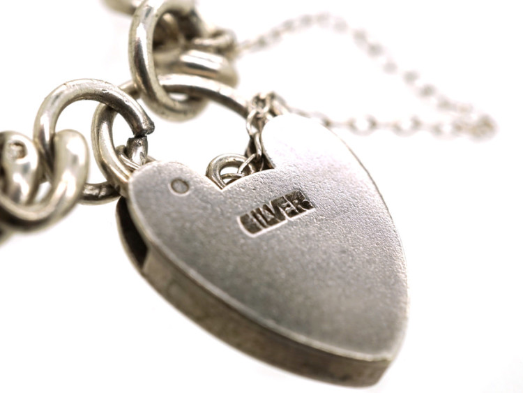 Silver Curb Bracelet With Heart Padlock