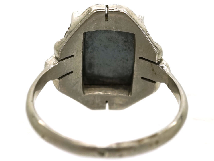 French Art Deco Silver, Haematite & Marcasite Ring