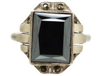 French Art Deco Silver, Haematite & Marcasite Ring