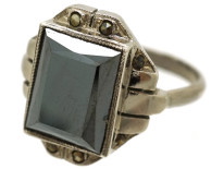 French Art Deco Silver, Haematite & Marcasite Ring