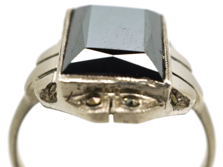 French Art Deco Silver, Haematite & Marcasite Ring