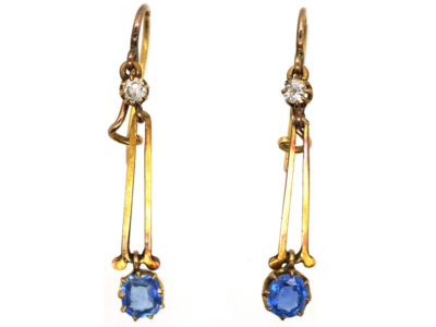 Edwardian 15ct Gold, Sapphire & Diamond Drop Earrings