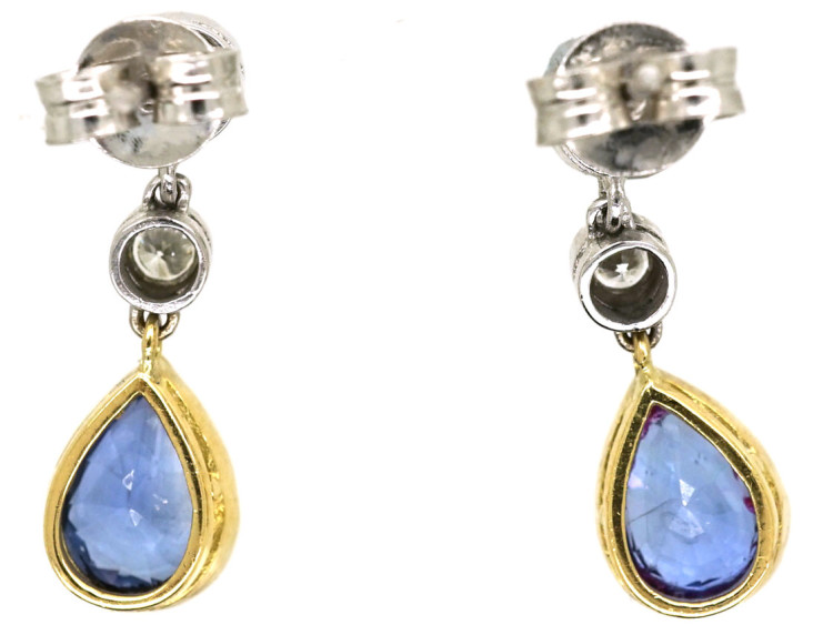 18ct White & Yellow Gold, Sapphire & Diamond Drop Earrings