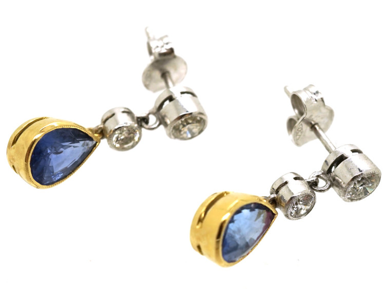 18ct White & Yellow Gold, Sapphire & Diamond Drop Earrings
