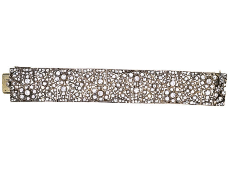 Art Deco Wide Silver & Paste Bracelet