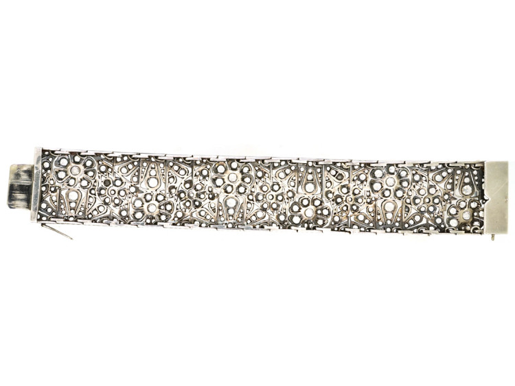 Art Deco Wide Silver & Paste Bracelet