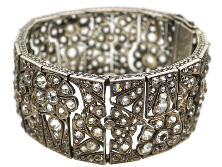 Art Deco Wide Silver & Paste Bracelet