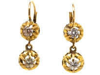 18ct Gold Two Stone Diamond Drop Diamond Earrings