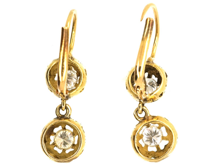 18ct Gold Two Stone Diamond Drop Diamond Earrings