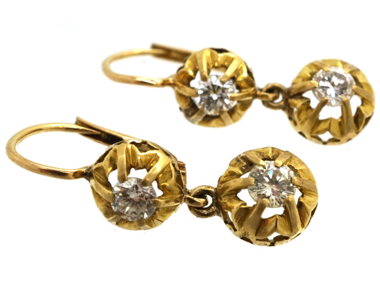 18ct Gold Two Stone Diamond Drop Diamond Earrings