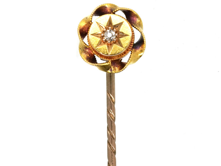 Victorian 15ct Gold &Diamond Round Tie Pin