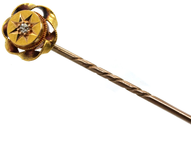 Victorian 15ct Gold &Diamond Round Tie Pin