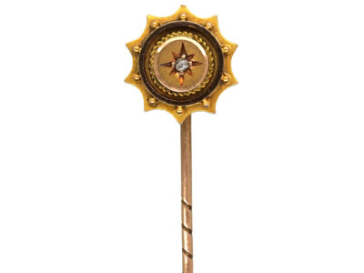 Victorian 9ct Gold & RoseDiamond Round Tie Pin