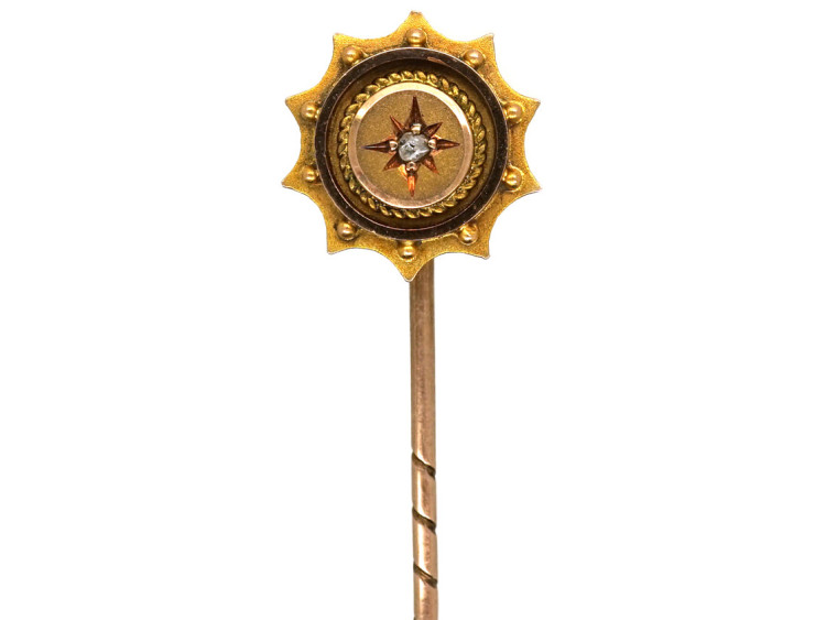 Victorian 9ct Gold & RoseDiamond Round Tie Pin