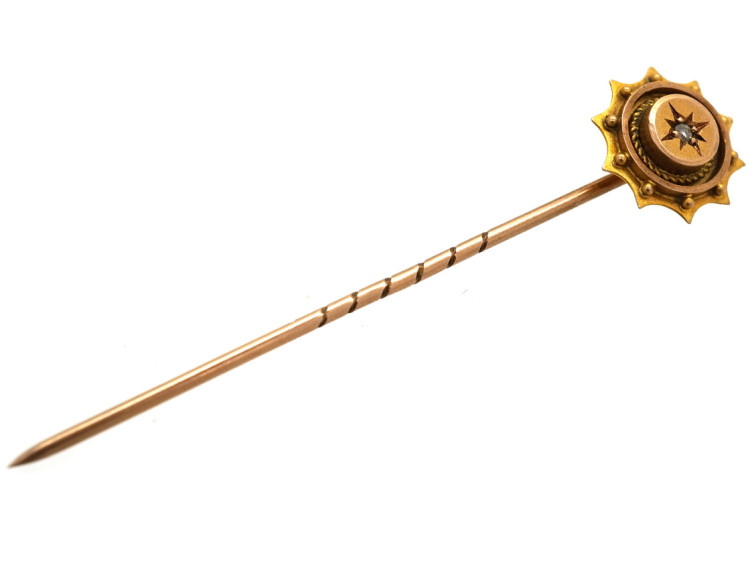 Victorian 9ct Gold & RoseDiamond Round Tie Pin