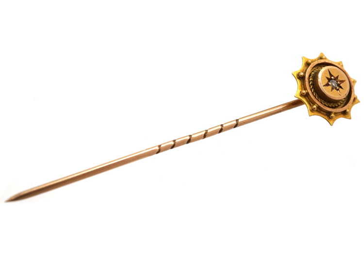 Victorian 9ct Gold & RoseDiamond Round Tie Pin