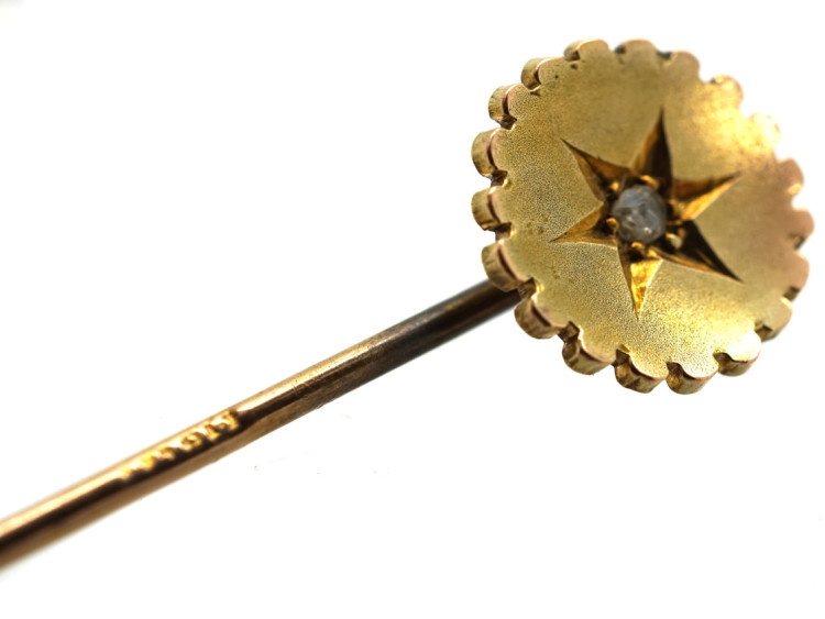 Victorian 9ct Gold Tie Pin Set With a Rose Diamond