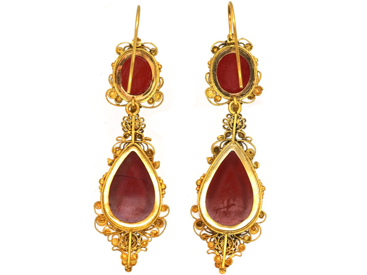 Regency 18ct Gold Micro Mosaic Earrings of Birds & Butterflies