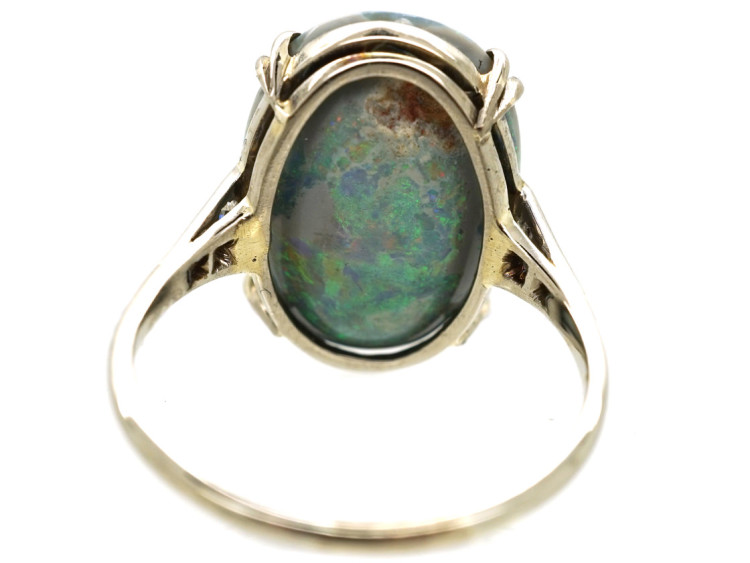 Art Deco 18ct Gold, Platinum, Black Opal & Diamond Ring