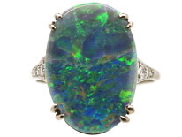 Art Deco 18ct Gold, Platinum, Black Opal & Diamond Ring