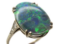 Art Deco 18ct Gold, Platinum, Black Opal & Diamond Ring