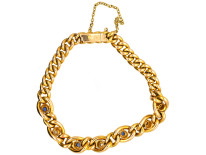 Edwardian 15ct Gold Curb Link Bracelet Set With Sapphires & Diamonds