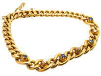 Edwardian 15ct Gold Curb Link Bracelet Set With Sapphires & Diamonds