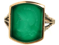 9ct Gold Green Hardstone Intaglio Ring of a Roman Centurion