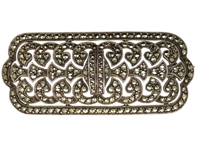 Art Deco Silver & Marcasite Rectangular Brooch